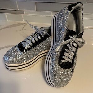 Chiara Ferragni Silver Glitter Star Sneakers